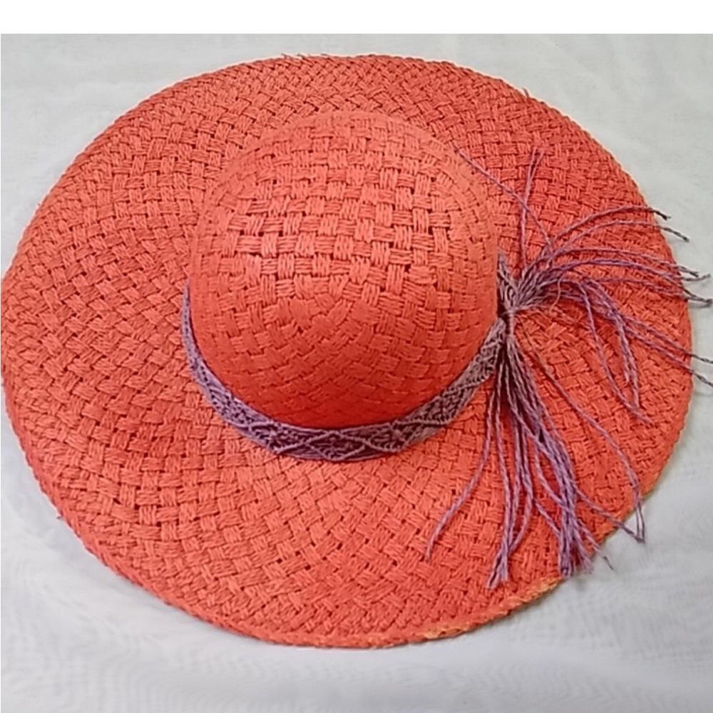 Stylish Coral Sun Hat with Purple Accent